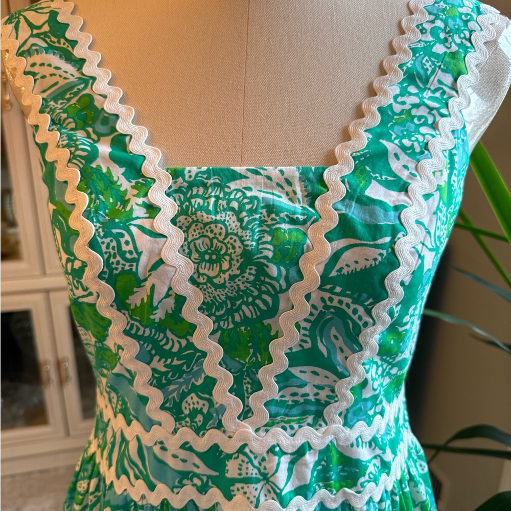 Lilly Pulitzer Midi Dress Botanical Green Safari Sangria - Picture 4 of 7